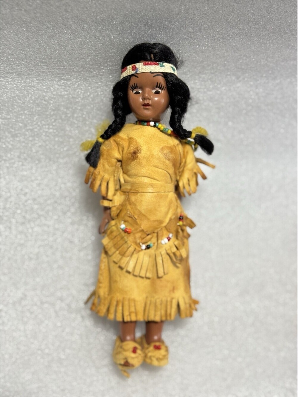 Vintage Native American Indian Doll Woman 7.5" Plastic Moveable Eyes